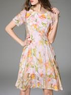 Shein Pink Floral Hollow A-line Dress