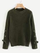 Shein Tie Up Sleeve Drop Shoulder Sweater