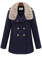 Rosewe Enchanting Double Breasted Turndown Collar Navy Blue Coat