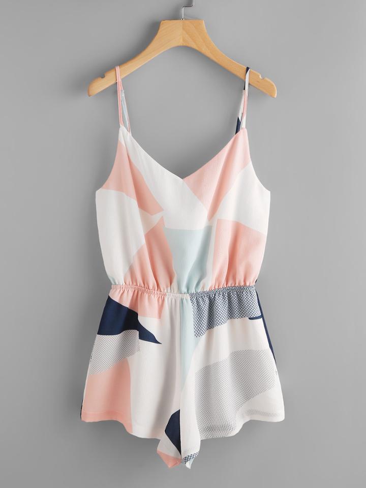 Shein Color Block Elasticized Waist Cami Romper