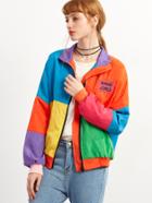 Shein Patchwork Letter Embroidered Patch Zip Up Jacket