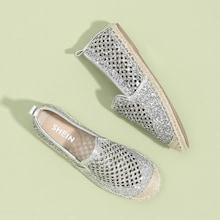 Shein Sequin Detail Cut-out Cap Toe Flats