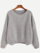 Shein Grey Waffle Knit Drop Shoulder Sweater