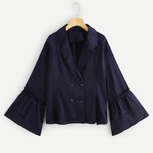 Shein Plus Frill Trim Double Breasted Blazer
