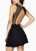 Rosewe Gorgeous Fishnet Design Black Nylon A Line Dress