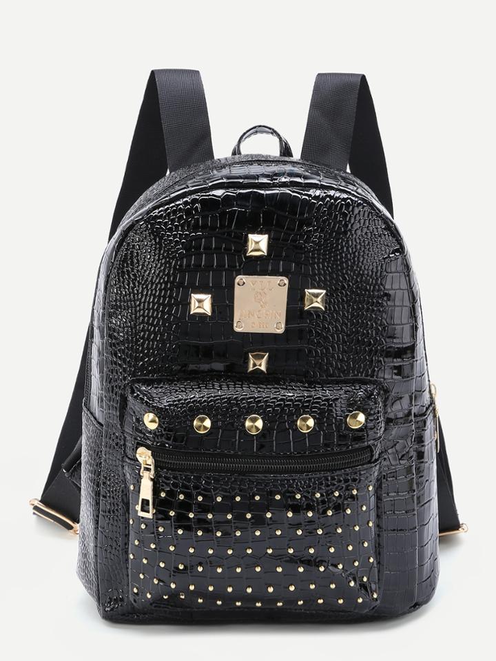 Shein Studded Detail Crocodile Backpack
