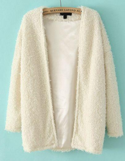 Shein White Long Sleeve Loose Faux Fur Coat