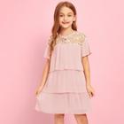 Shein Girls Lace Mesh Insert Tiered Layer Pleated Dress