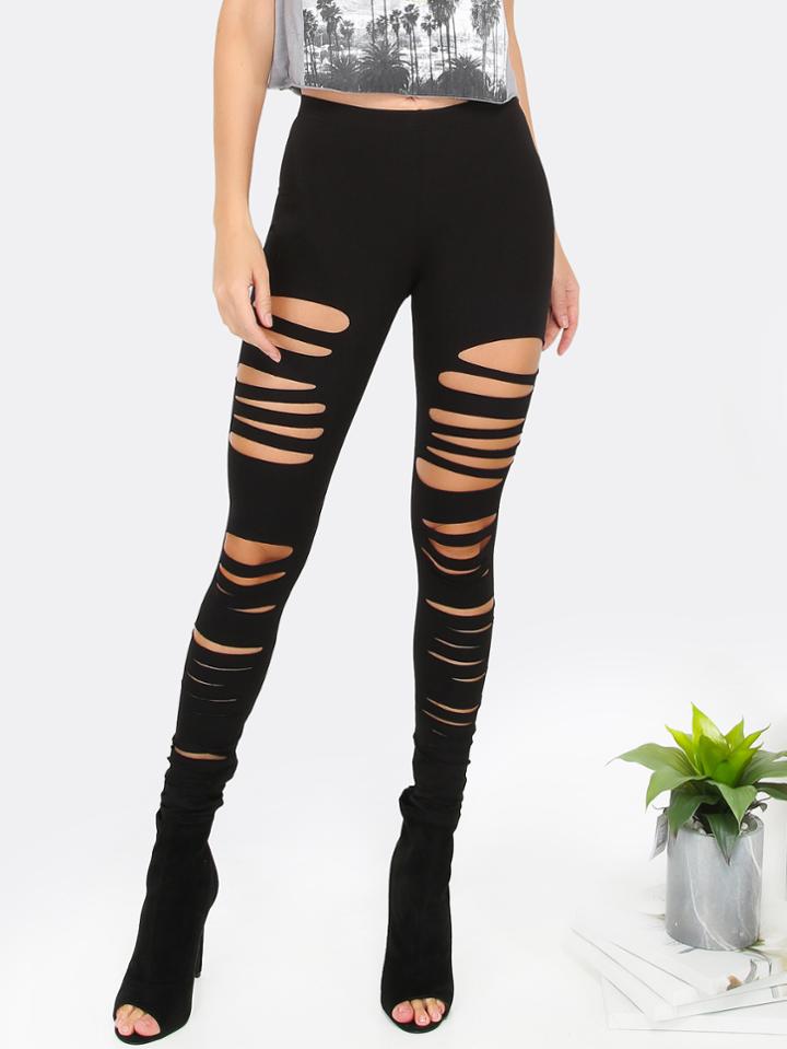 Shein Slashed Jersey Leggings Black