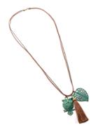 Shein Owl & Tassel & Leaf Pendant Necklace