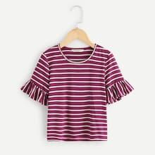 Shein Girls Flounce Sleeve Striped Tee