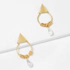 Shein Faux Pearl & Triangle Design Hoop Earrings