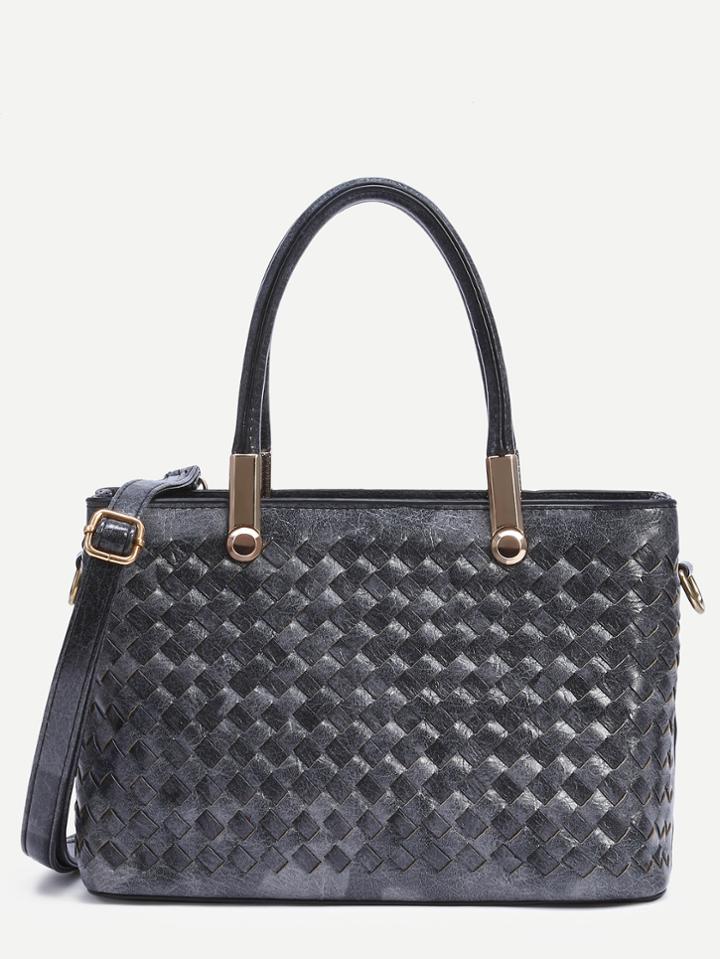 Shein Black Faux Leather Braided Satchel Bag