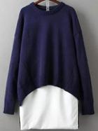 Shein Navy Crew Neck Loose Sweater With White Pu Skirt