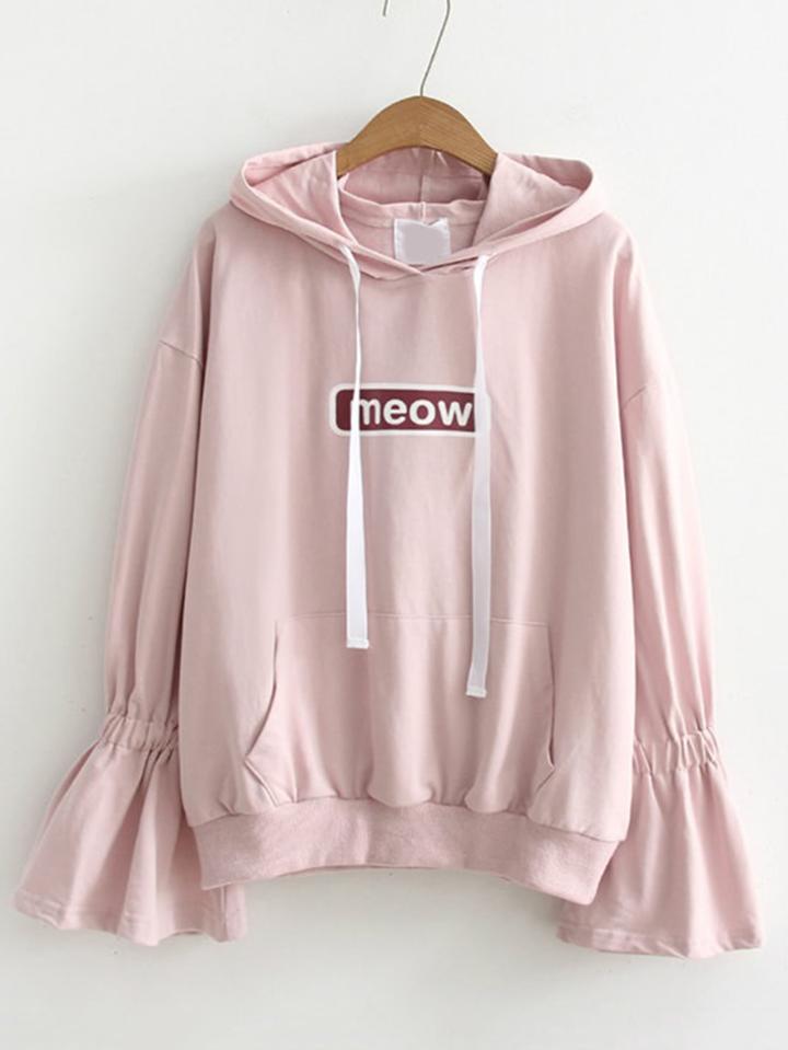 Shein Flute Sleeve Cat Ear Hooded Sweatshirt