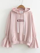 Shein Flute Sleeve Cat Ear Hooded Sweatshirt