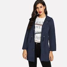 Shein Drawstring Waist Longline Hooded Coat