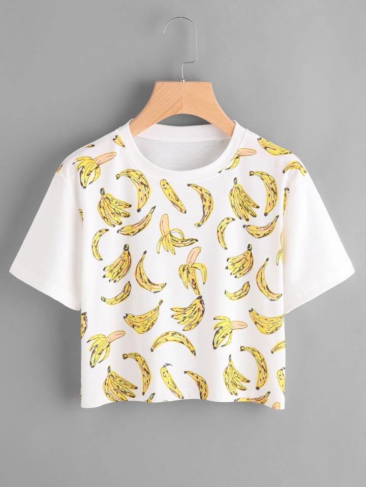 Shein Banana Print Crop Tee