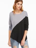 Shein Color Block Drop Shoulder Asymmetric Hem Knit T-shirt
