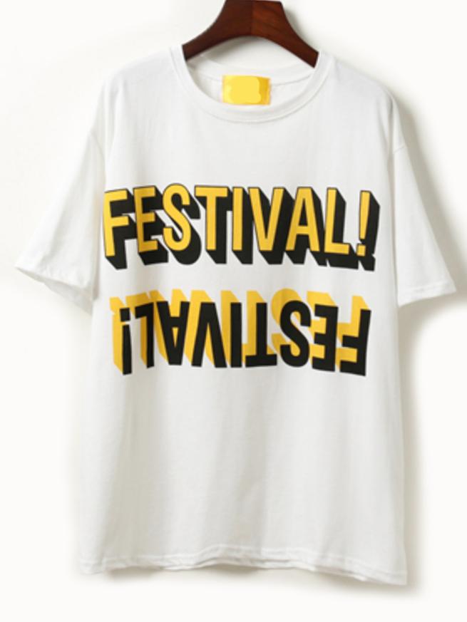 Shein Letter Print Drop Shoulder T-shirt - White