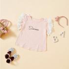 Shein Girls Eyelet Embroidered Ruffle Trim T-shirt