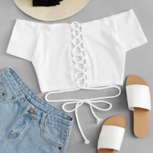 Shein Off Shoulder Lace Up Crop Top