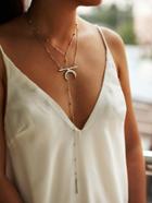 Shein Bar & Moon Pendant Double Layered Lariat Necklace