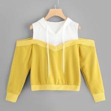 Shein Cold-shoulder Drawstring Hoodie