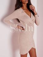 Shein Nude Long Sleeve V Neck Bodycon Dress