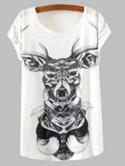Shein White Horned Deer Print T-shirt