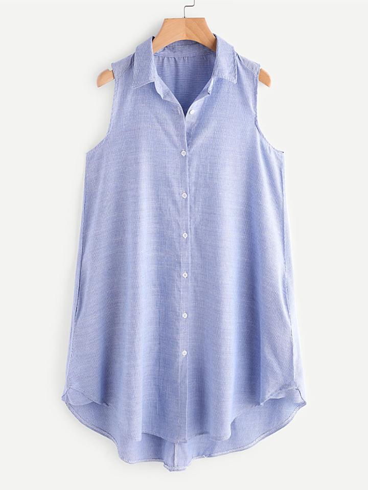 Shein Pinstriped Dip Hem Shirt Dress