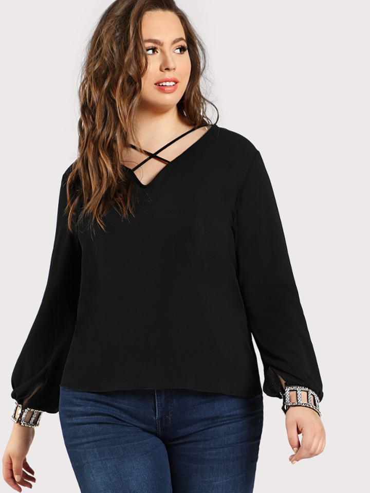 Shein Front Cross Diamond Cuff Top