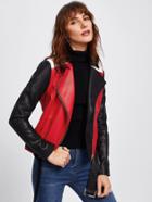 Shein Cut And Sew Belted Hem Biker Jacket