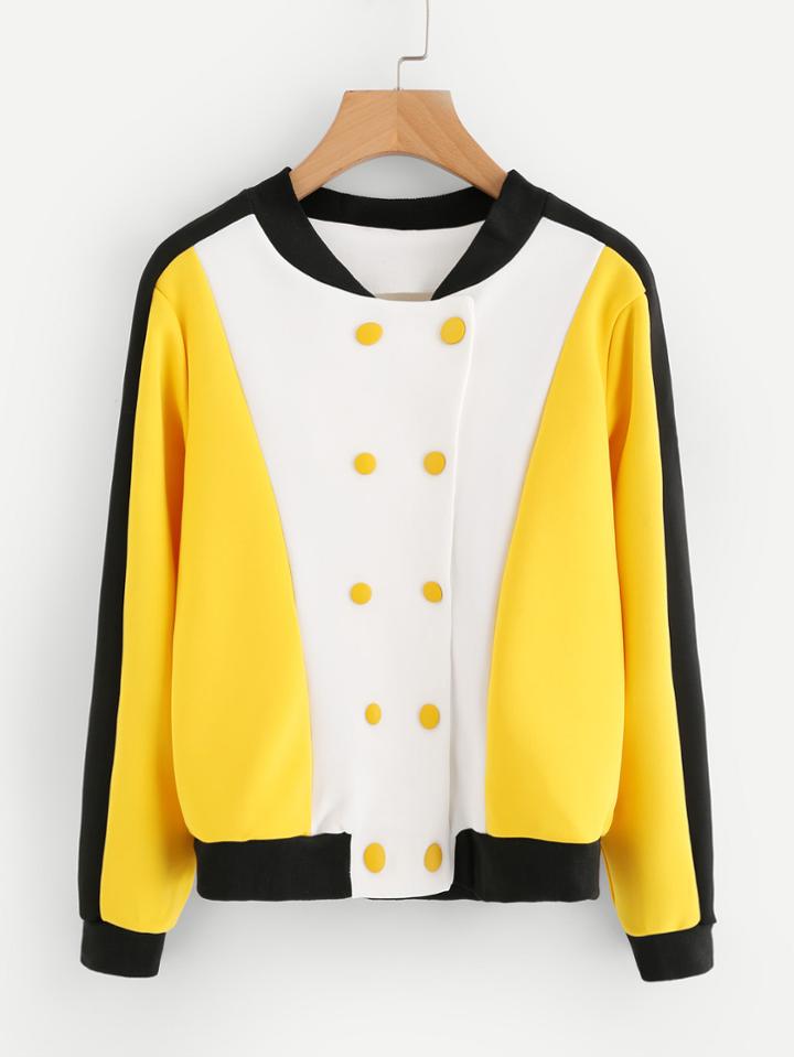 Shein Cut And Sew Panel Ribbed Trim Jacket
