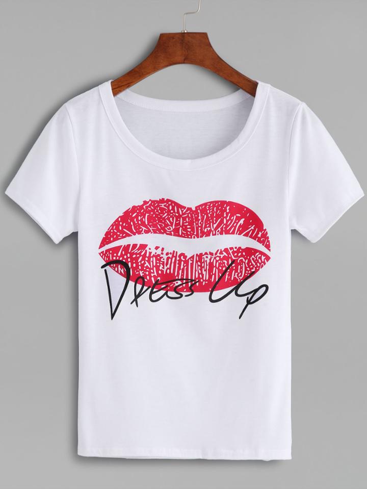 Shein White Lip Print T-shirt
