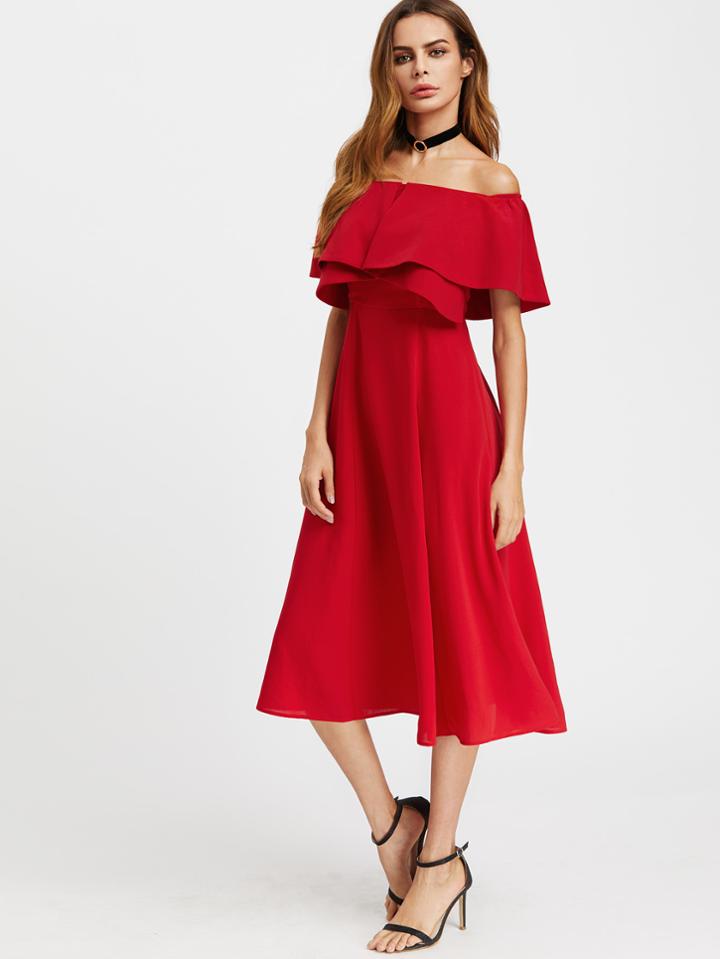 Shein Layered Flounce Bardot Dress