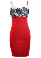 Rosewe Wedding Essential Red Paned Printed Spaghetti Strap Dress