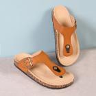 Shein Cork Footbed Slide Sandal With Buckled T-strap Thong Tan