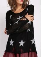 Rosewe Laconic Long Sleeve Round Neck Star Printed Sweaters