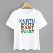 Shein Sequin Letter Patched T-shirt