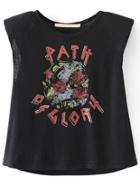 Shein Black Printed Sleeveless T-shirt