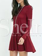 Shein Burgundy Long Sleeve Casual Dress