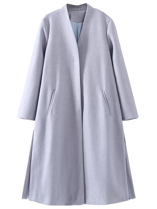 Shein Grey Drawstring Waist Side Slit Long Coat
