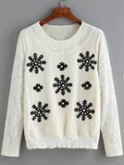 Shein White Lace Snowflake Embroidered Blouse