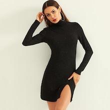 Shein Turtle Neck Rib Knit Split Dress