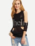 Shein Black Cold Shoulder Long Sleeve Hollow Blouse