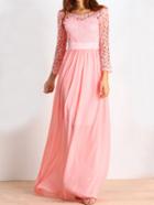 Shein Pink Crochet Hollow Lace Maxi Dress