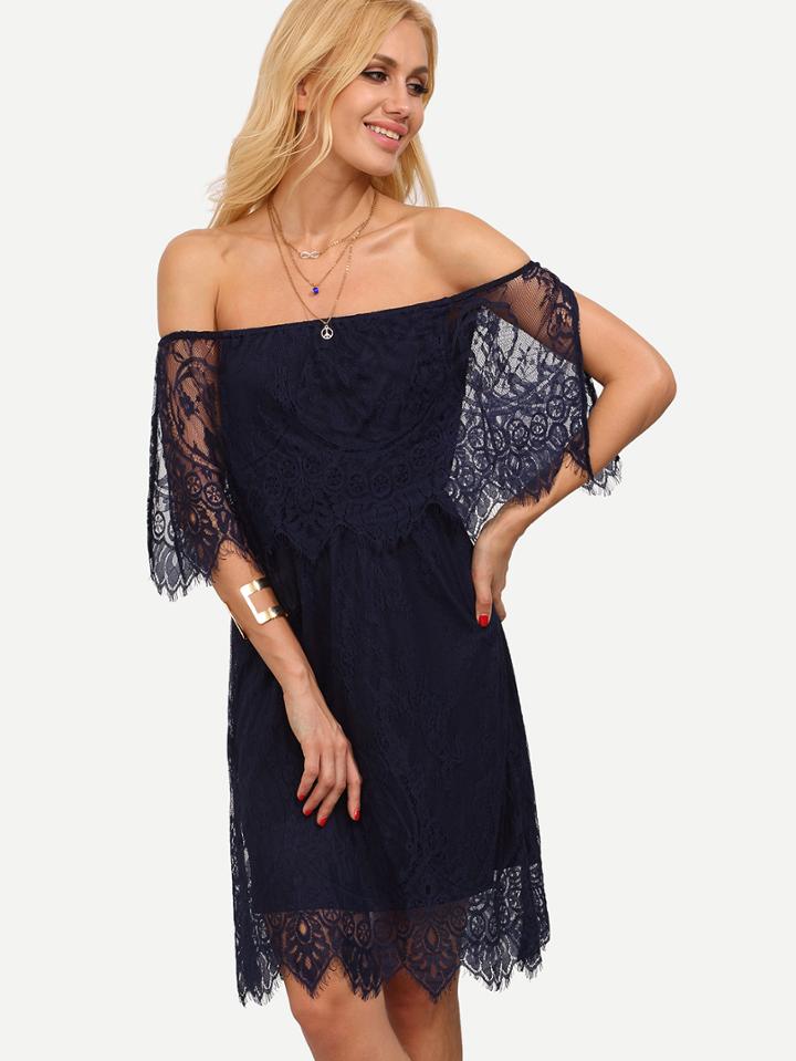 Shein Navy Off The Shoulder Backless Dress