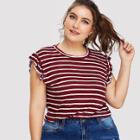 Shein Plus Striped Frill Sleeve Tee