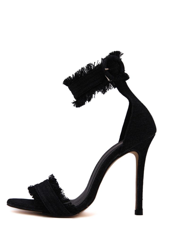 Shein Black Peep Toe Ankle Strap Stiletto Sandals